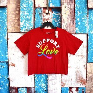 Modern Lux "Support Love" Pride T-Shirt Cropped Top Short Sleeve L, XL Red NEW